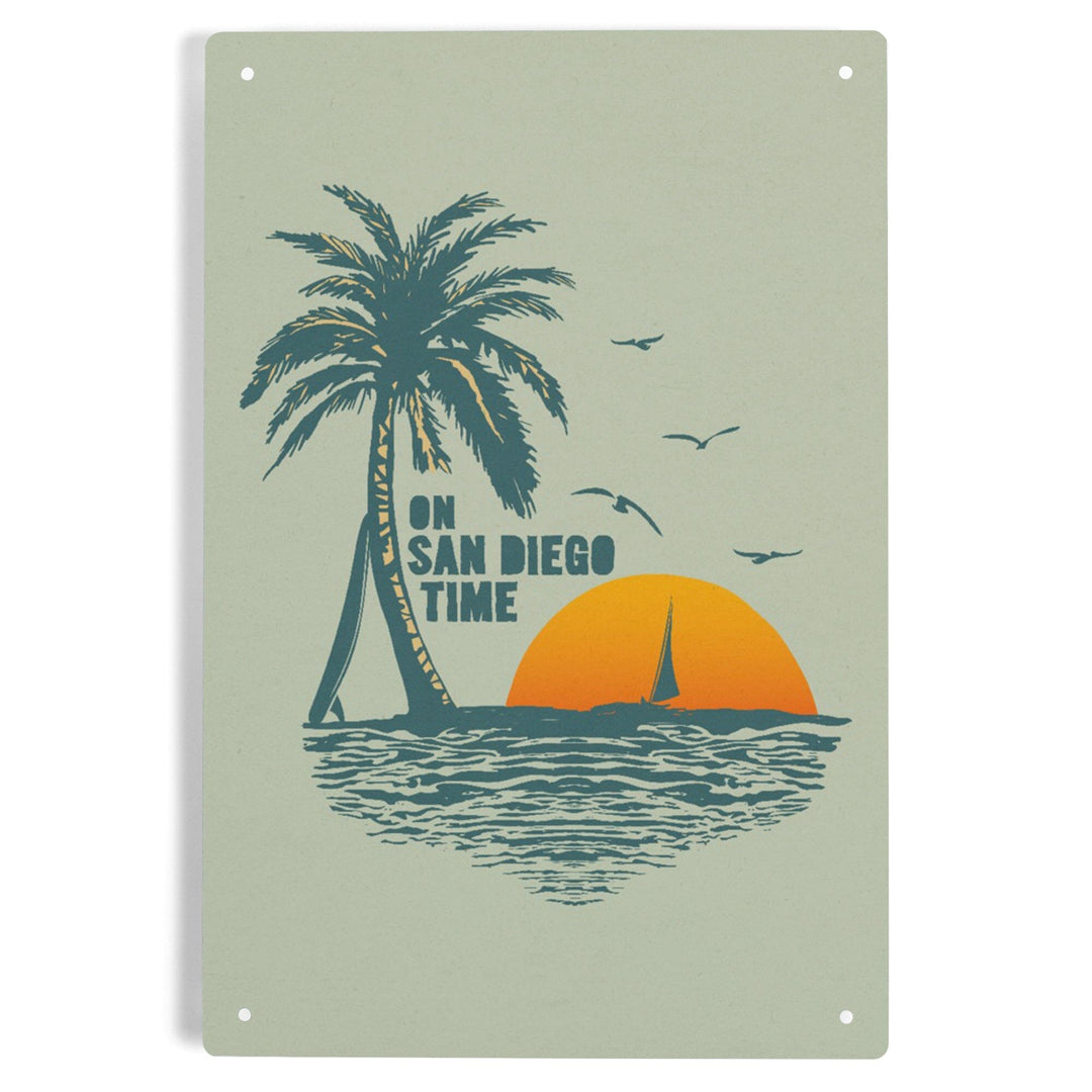 On San Diego Time, Sunset with Palm Tree, Metal Signs Metal Lantern Press 