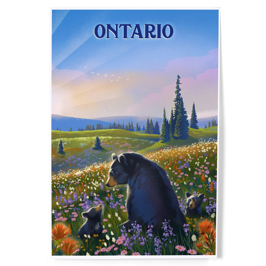 Ontario, Lithograph, Bear Family in Field, Art & Giclee Prints Art Lantern Press 12 x 18 Art Print 