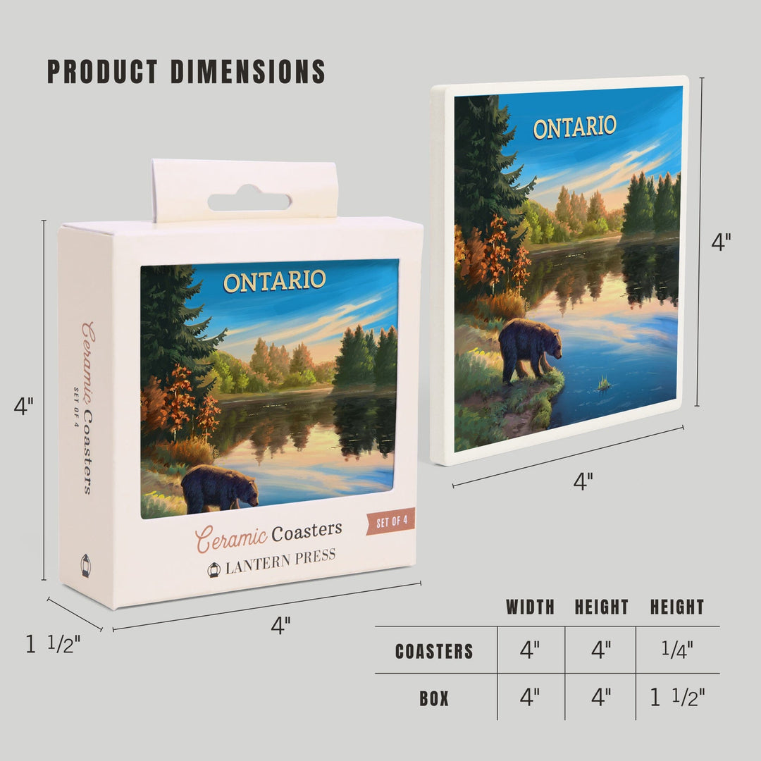 Ontario, Oil Painting, Bear By Lake At Sunrise, Coasters Coasters Lantern Press 
