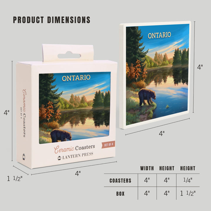 Ontario, Oil Painting, Bear By Lake At Sunrise, Coasters Coasters Lantern Press 