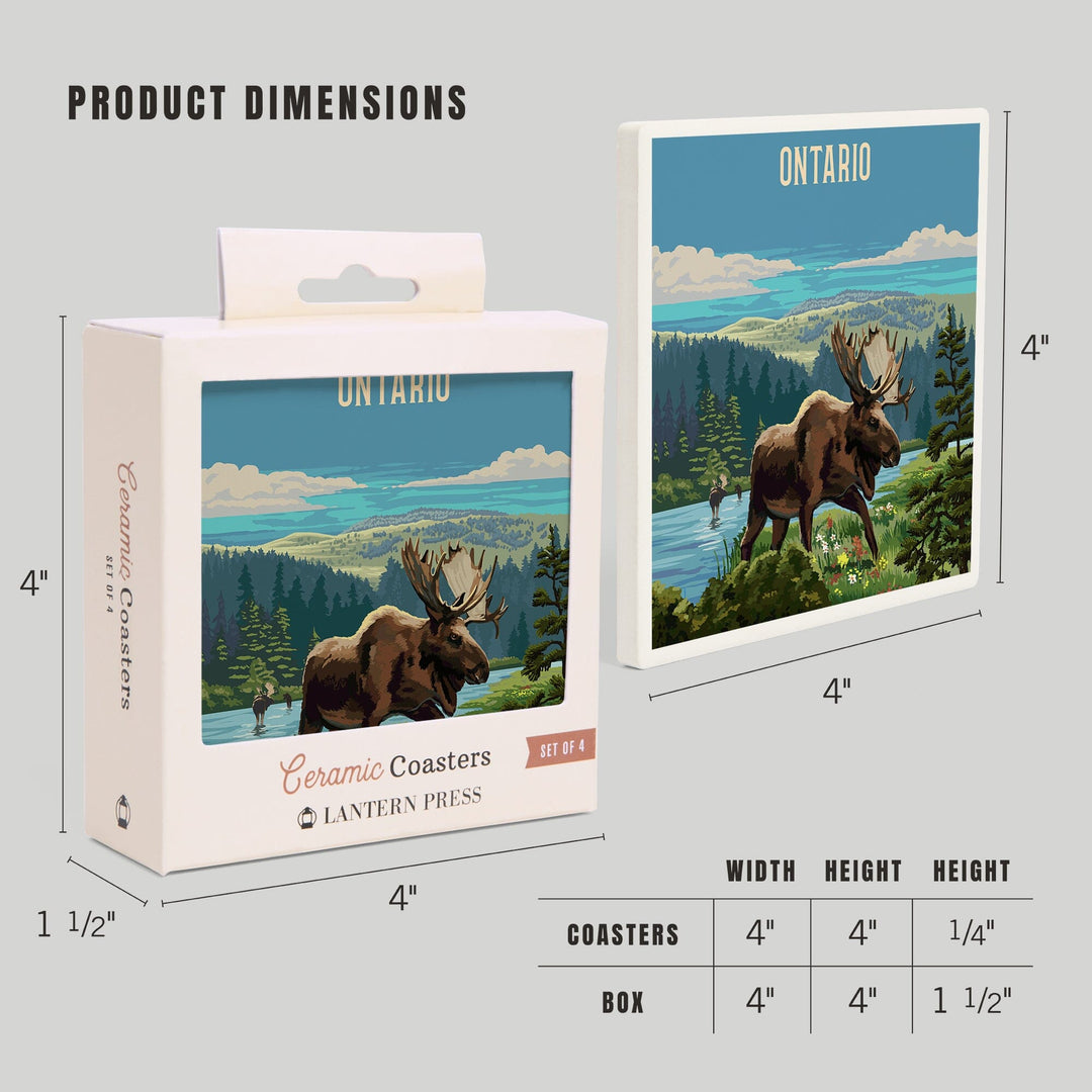 Ontario, Painterly, Moose and Wildflowers, Coasters Coasters Lantern Press 