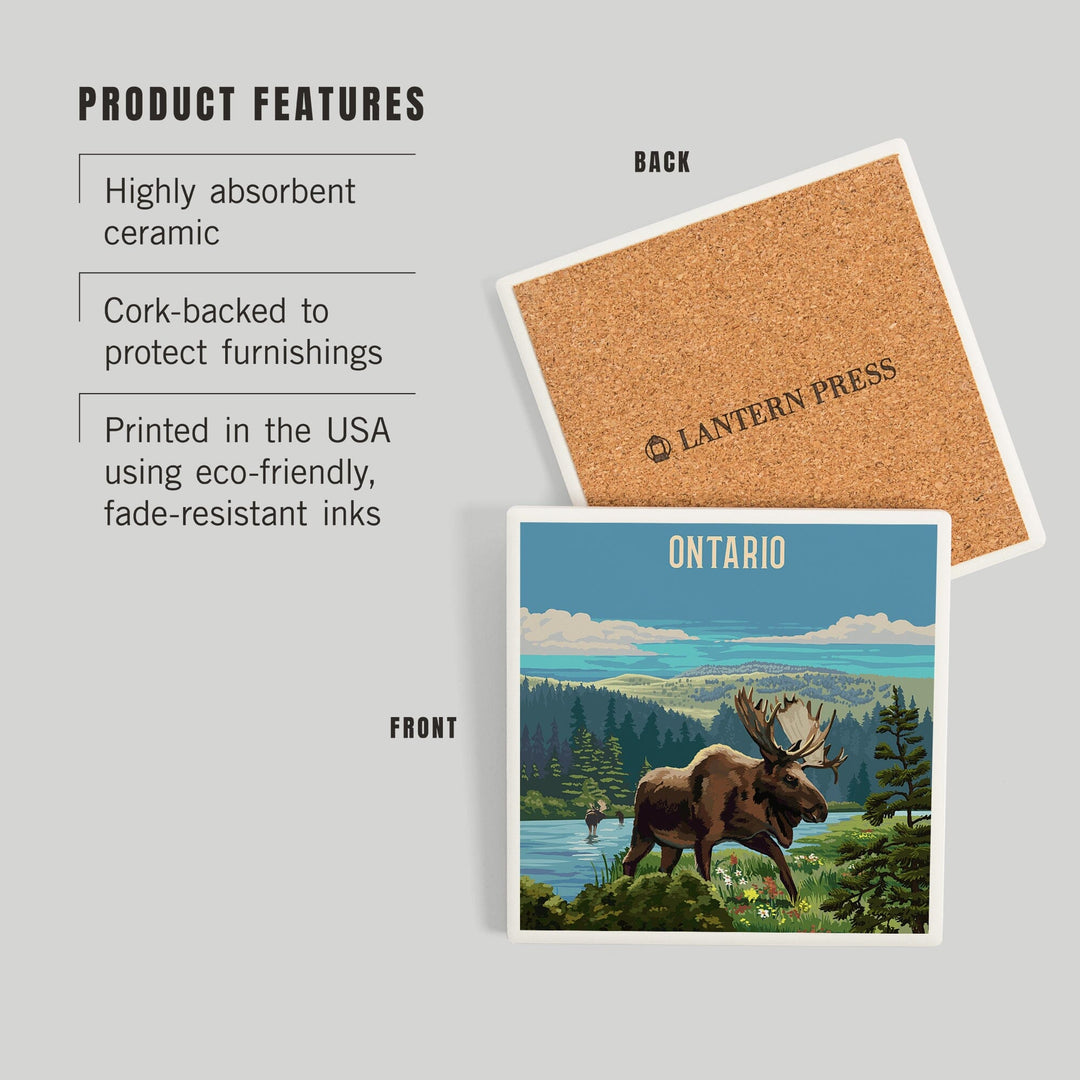 Ontario, Painterly, Moose and Wildflowers, Coasters Coasters Lantern Press 
