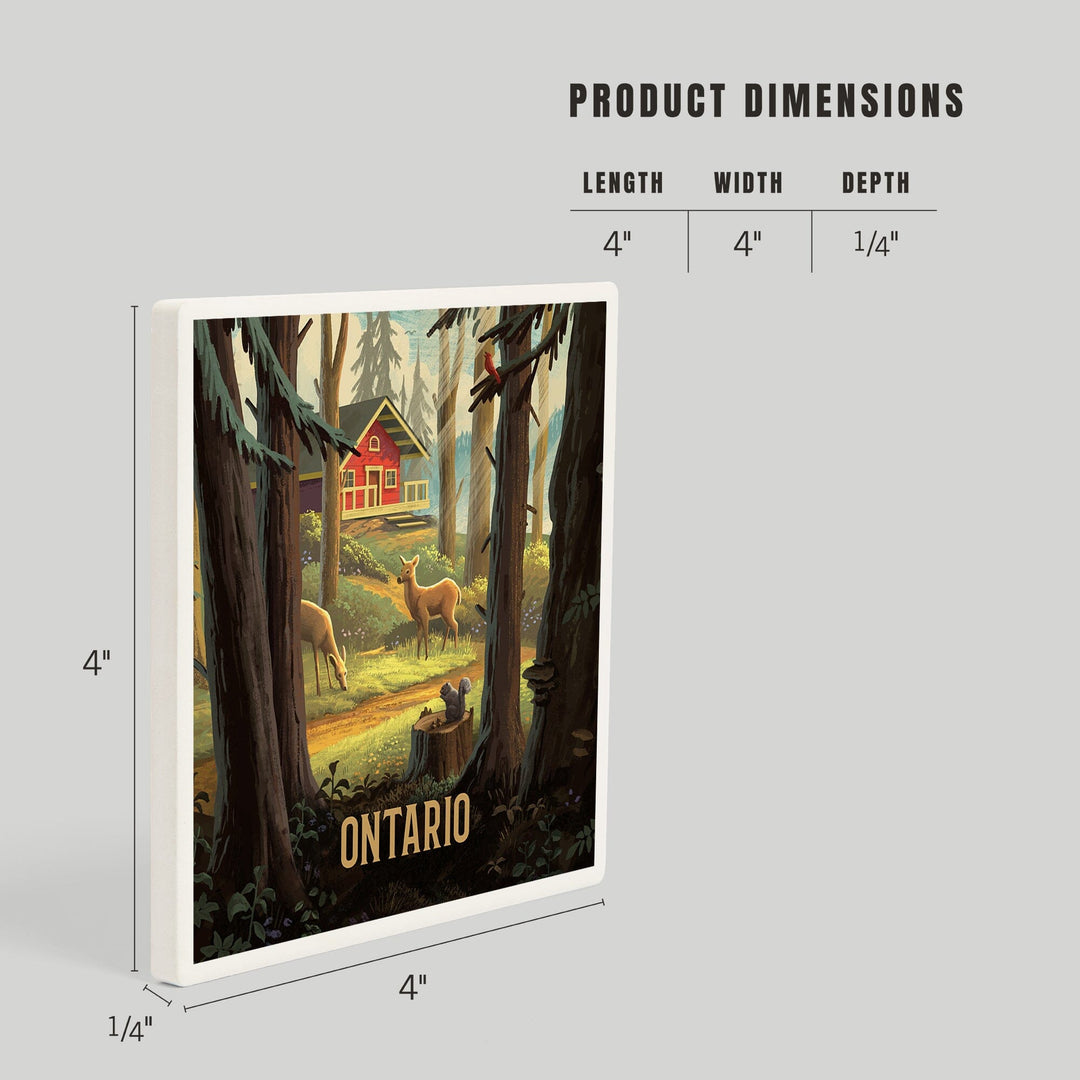 Ontario, Slip Away, Cabin With Wildlife, Coasters Coasters Lantern Press 