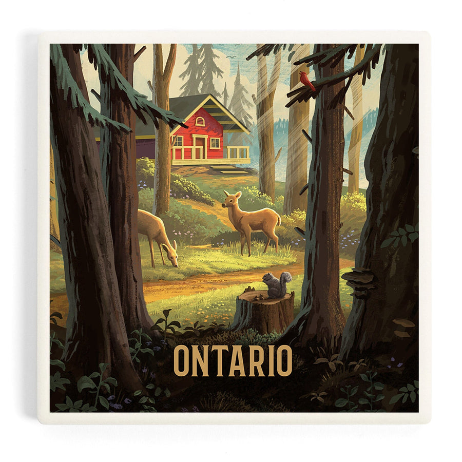 Ontario, Slip Away, Cabin With Wildlife, Coasters Coasters Lantern Press 