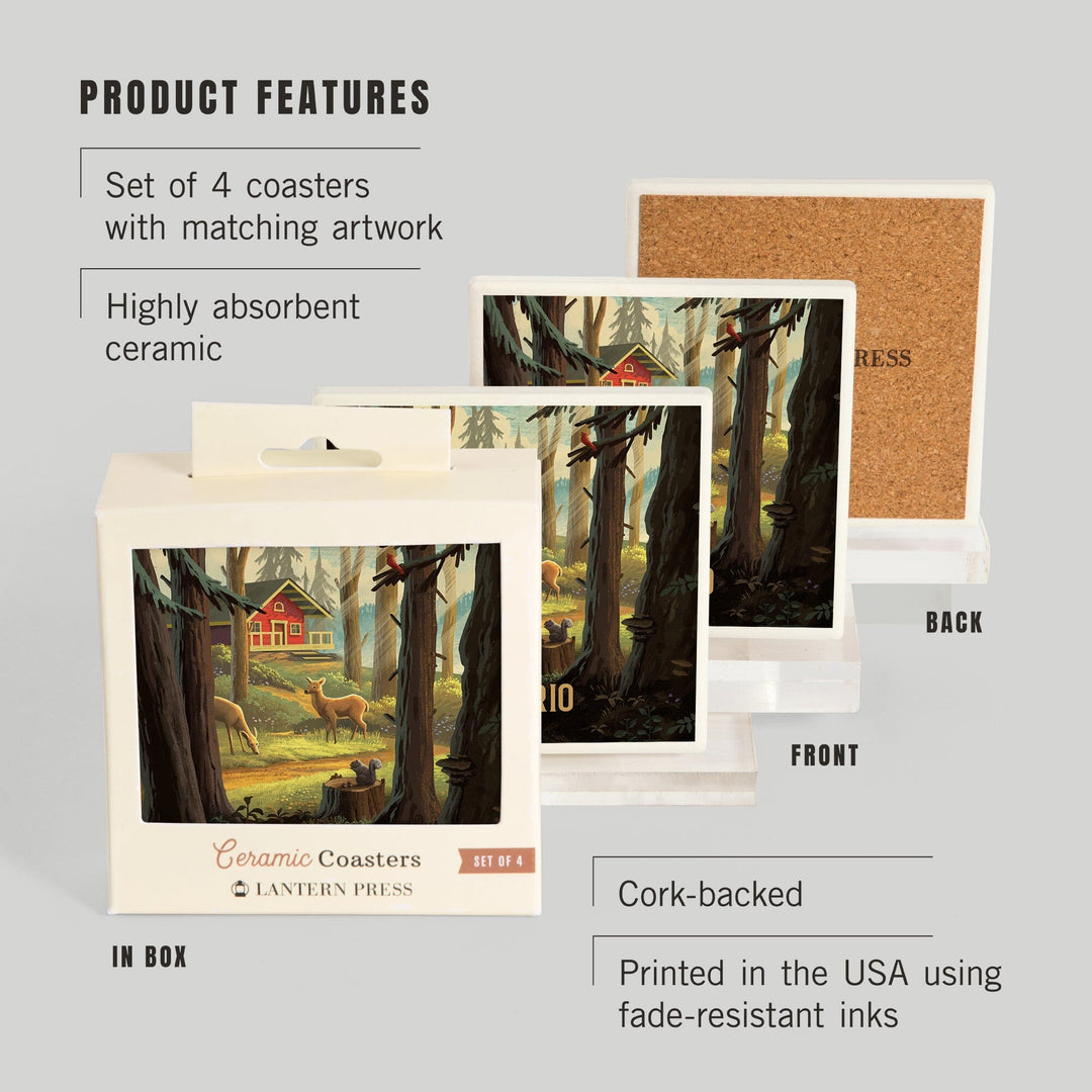 Ontario, Slip Away, Cabin With Wildlife, Coasters Coasters Lantern Press 