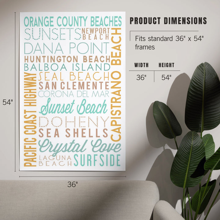 Orange County Beaches, California, Typography, Art & Giclee Prints Art Lantern Press 