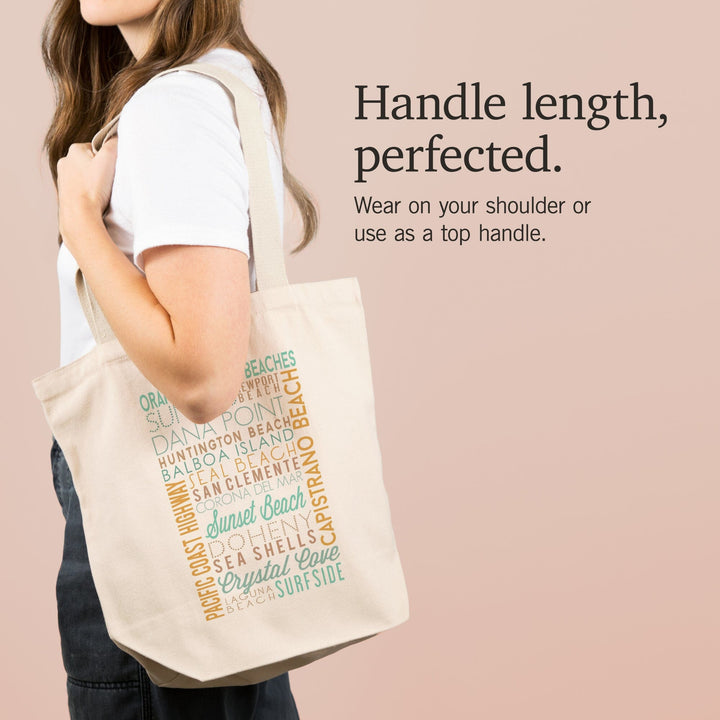 Orange County Beaches, California, Typography, Tote Bag Totes Lantern Press 