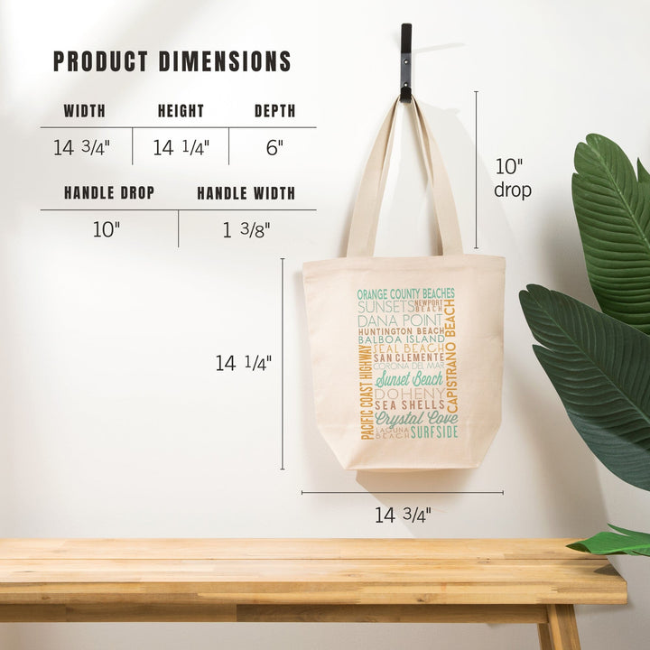 Orange County Beaches, California, Typography, Tote Bag Totes Lantern Press 