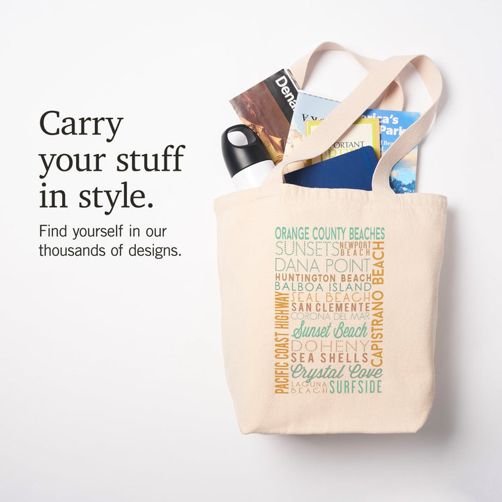 Orange County Beaches, California, Typography, Tote Bag Totes Lantern Press 