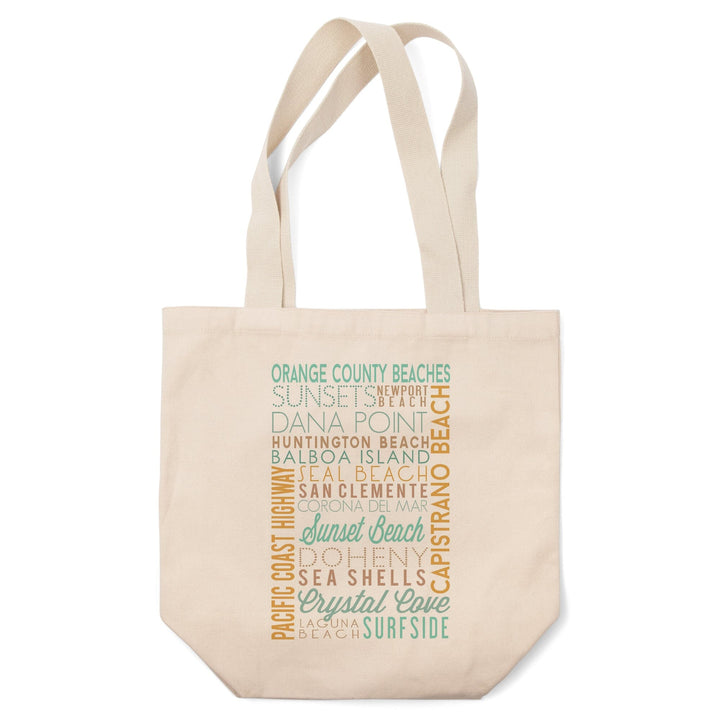 Orange County Beaches, California, Typography, Tote Bag Totes Lantern Press 