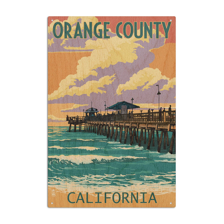 Orange County, California, Pier and Sunset, Lantern Press Artwork, Wood Signs and Postcards Wood Lantern Press 10 x 15 Wood Sign 