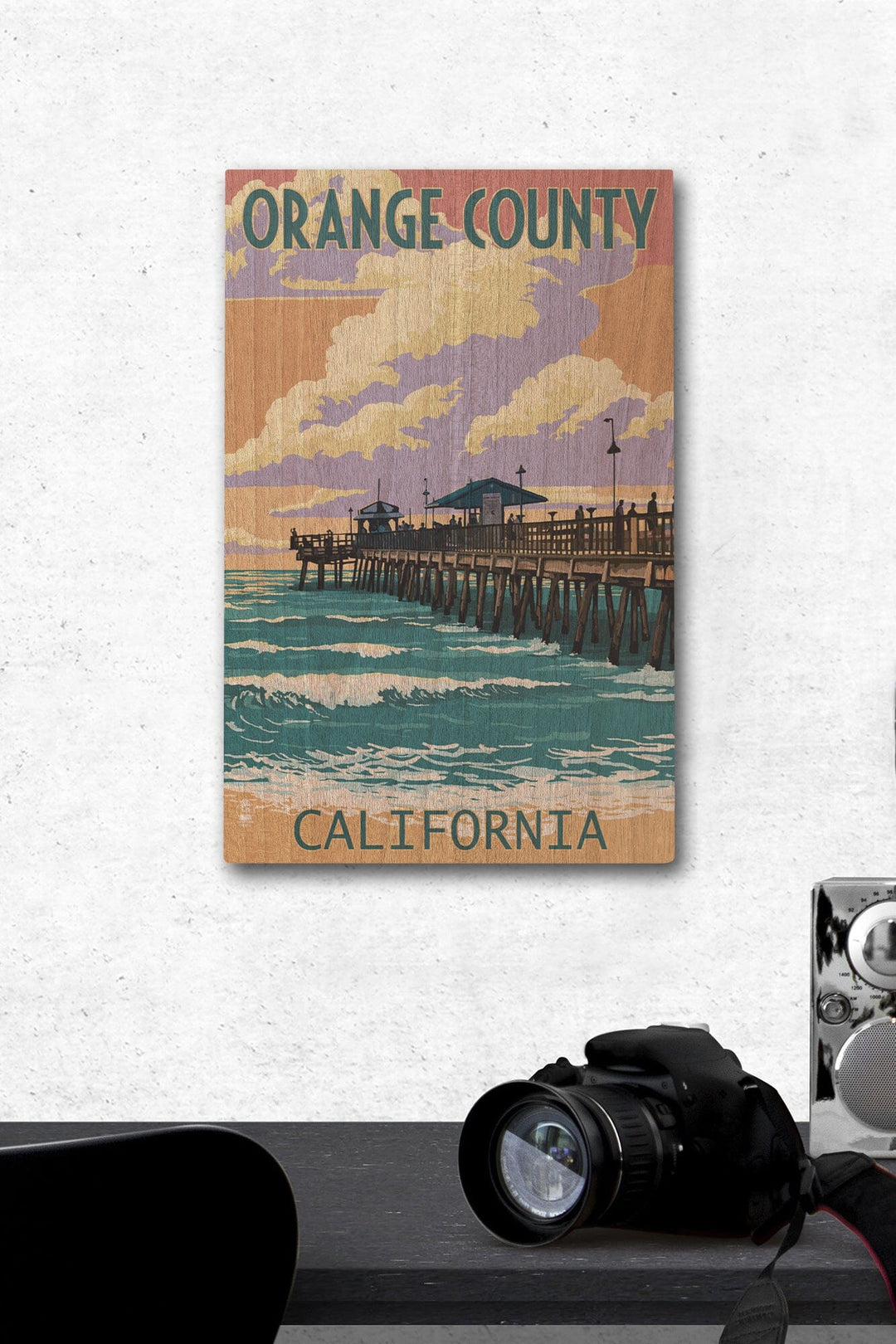 Orange County, California, Pier and Sunset, Lantern Press Artwork, Wood Signs and Postcards Wood Lantern Press 12 x 18 Wood Gallery Print 