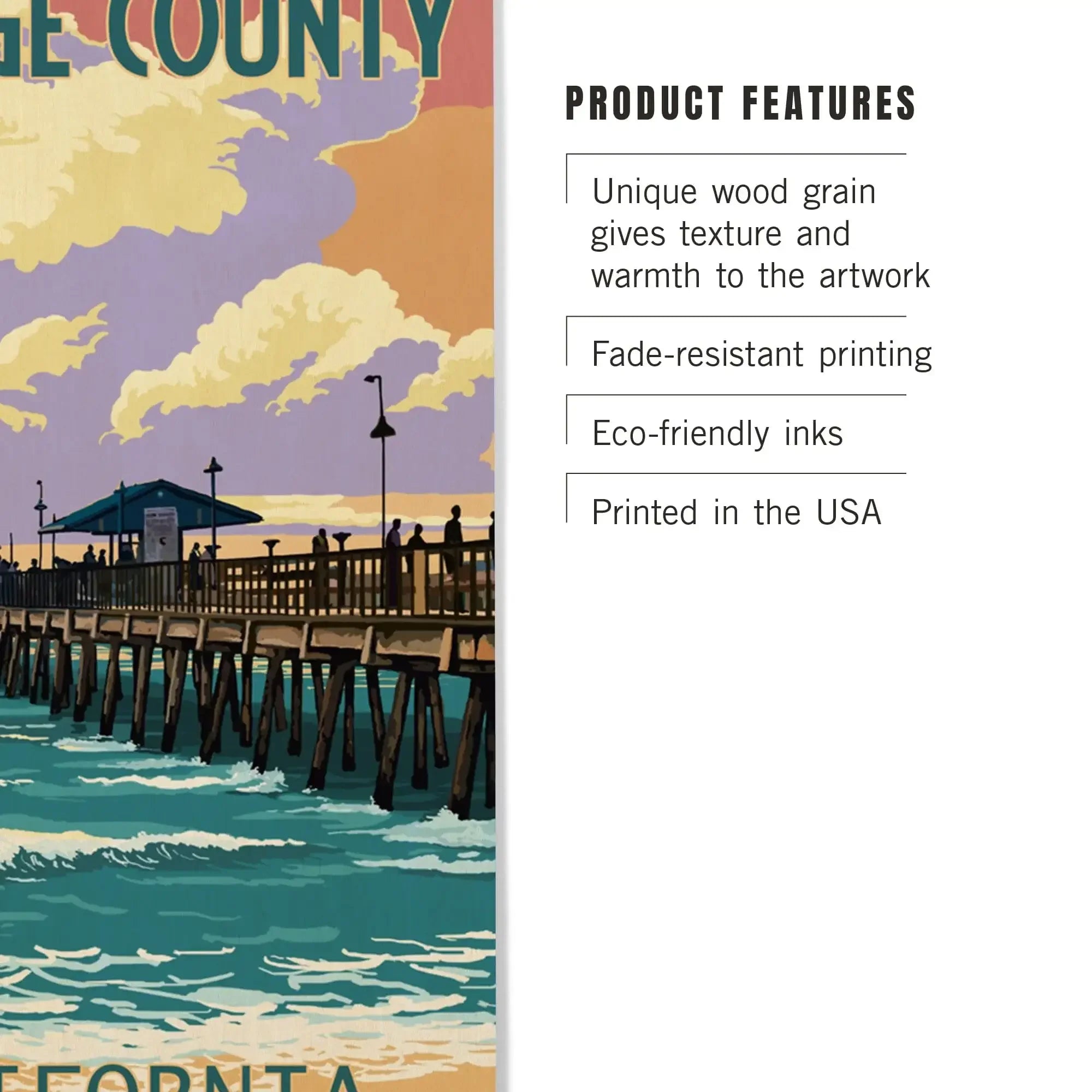 Orange County, California, Pier and Sunset, Lantern Press Artwork, Woo