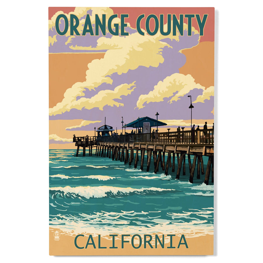 Orange County, California, Pier and Sunset, Lantern Press Artwork, Wood Signs and Postcards Wood Lantern Press 