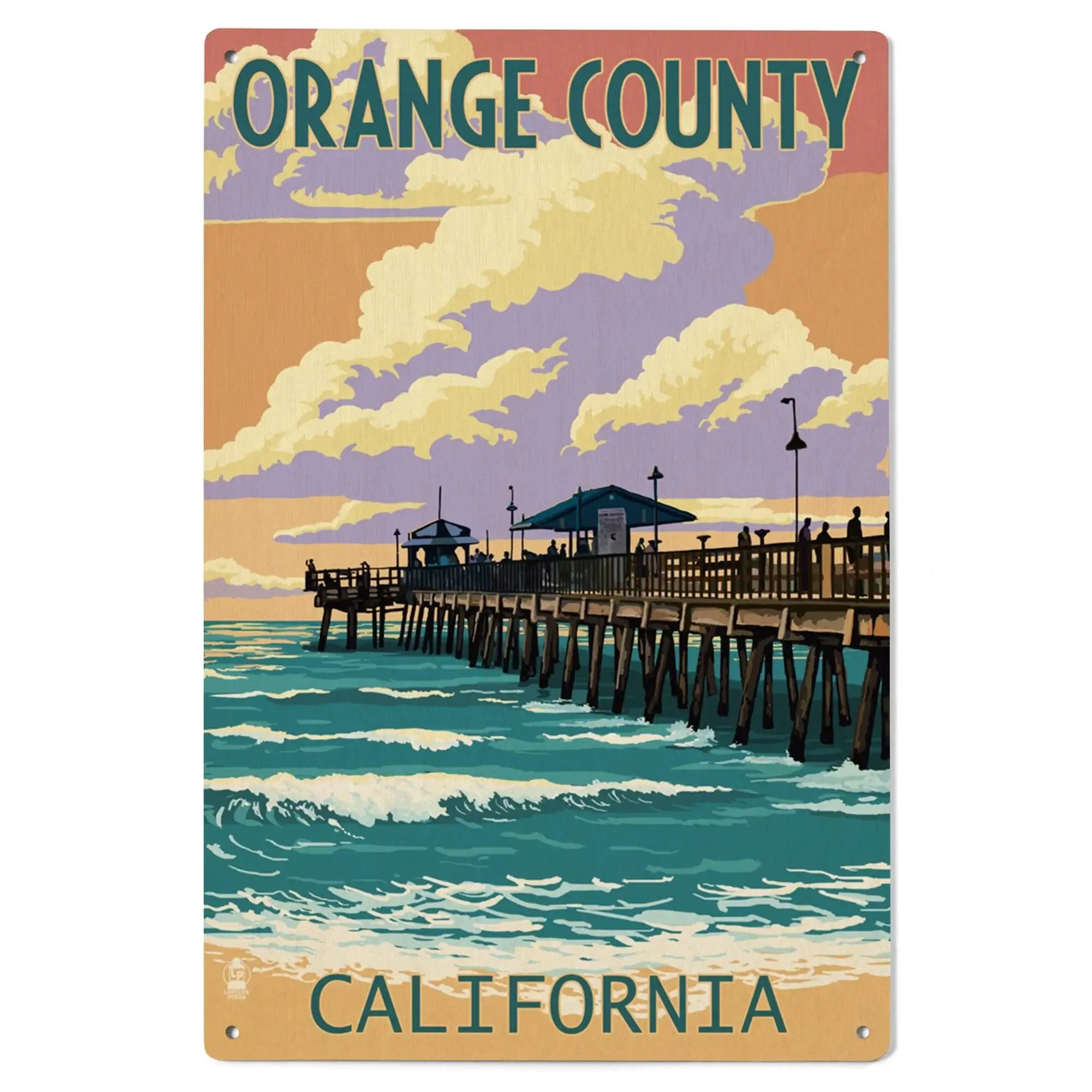 Orange County, California, Pier and Sunset, Lantern Press Artwork, Woo