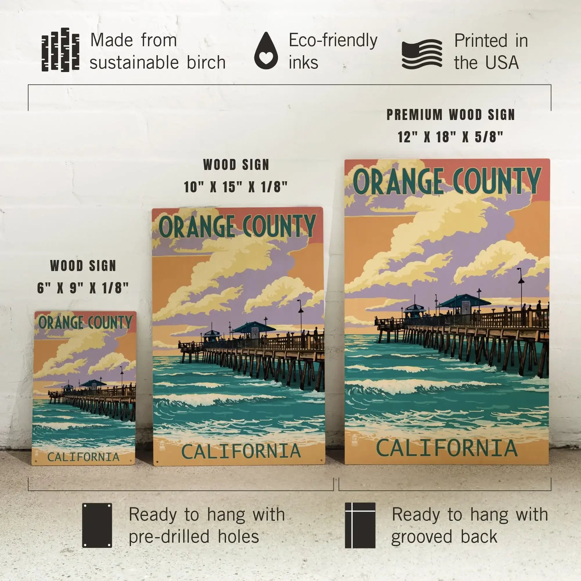 Orange County, California, Pier and Sunset, Lantern Press Artwork, Woo
