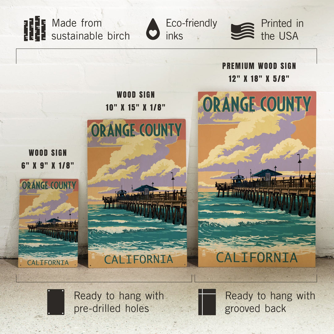 Orange County, California, Pier and Sunset, Lantern Press Artwork, Wood Signs and Postcards Wood Lantern Press 