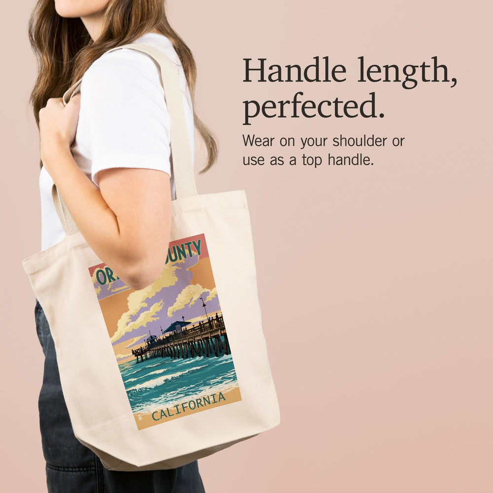 Orange County, California, Pier and Sunset, Tote Bag Totes Lantern Press 