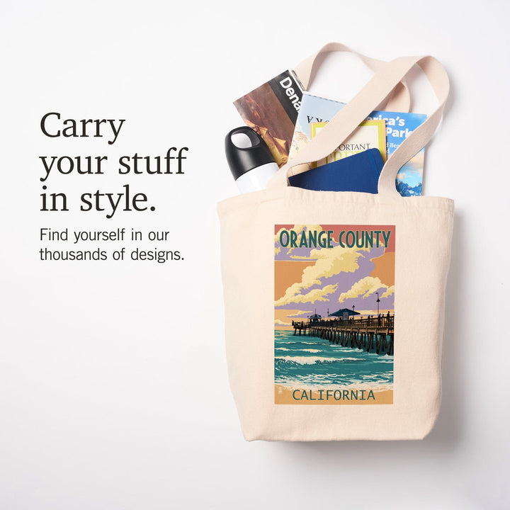 Orange County, California, Pier and Sunset, Tote Bag Totes Lantern Press 