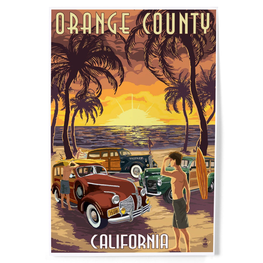 Orange County, California, Woodies and Sunset, Art & Giclee Prints Art Lantern Press 
