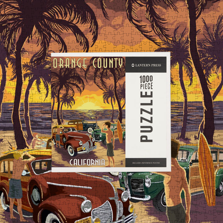 Orange County, California, Woodies and Sunset, Jigsaw Puzzle Puzzle Lantern Press 