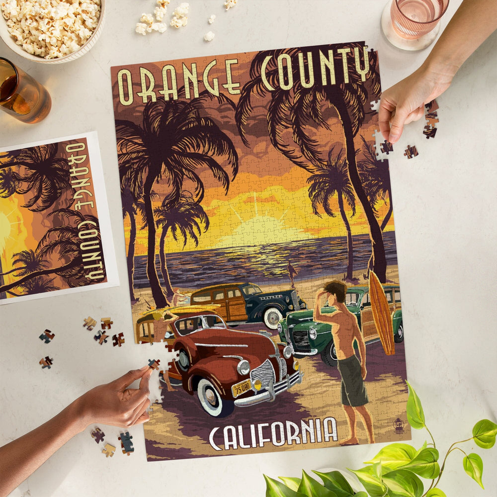 Orange County, California, Woodies and Sunset, Jigsaw Puzzle Puzzle Lantern Press 