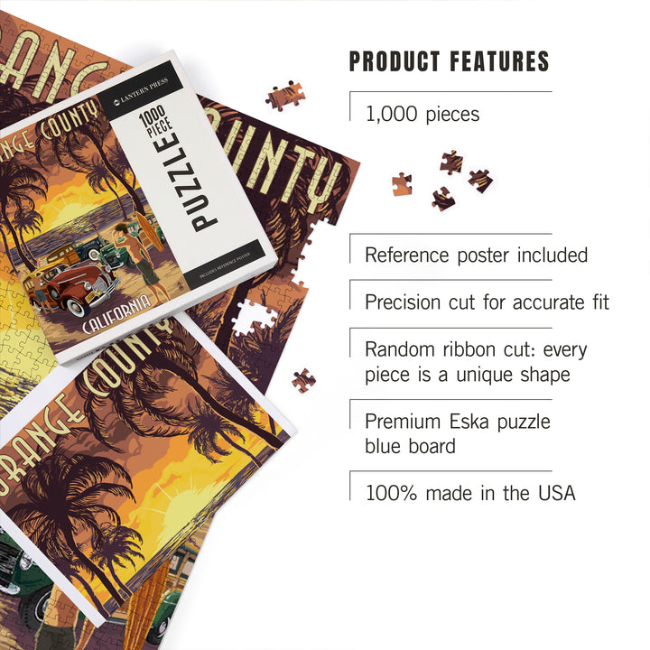 Orange County, California, Woodies and Sunset, Jigsaw Puzzle Puzzle Lantern Press 