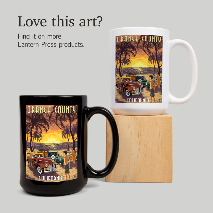 Orange County, California, Woodies & Sunset, Lantern Press Artwork, Ceramic Mug Mugs Lantern Press 