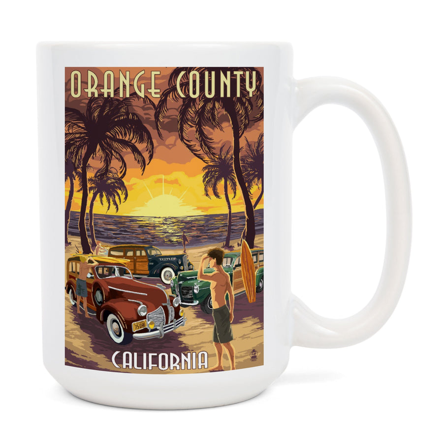 Orange County, California, Woodies & Sunset, Lantern Press Artwork, Ceramic Mug Mugs Lantern Press 
