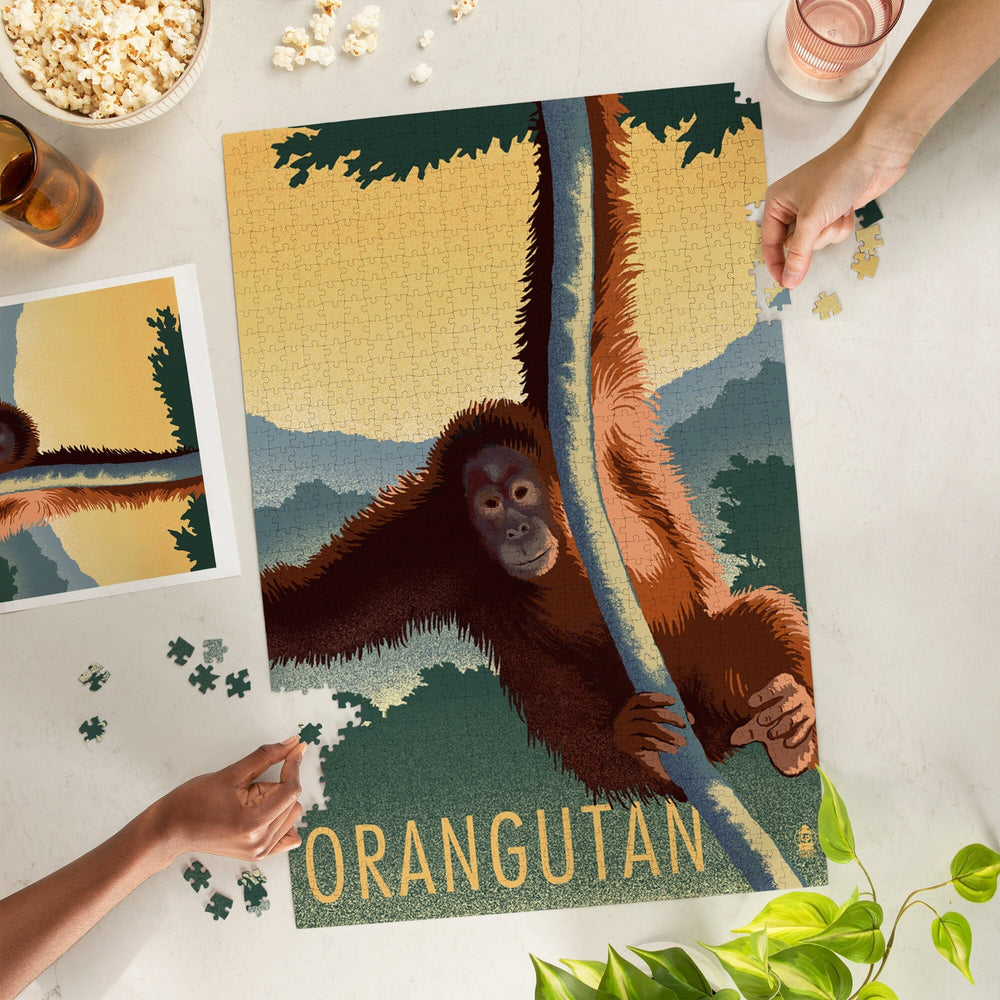 Orangutan, Lithograph Series, Jigsaw Puzzle Puzzle Lantern Press 