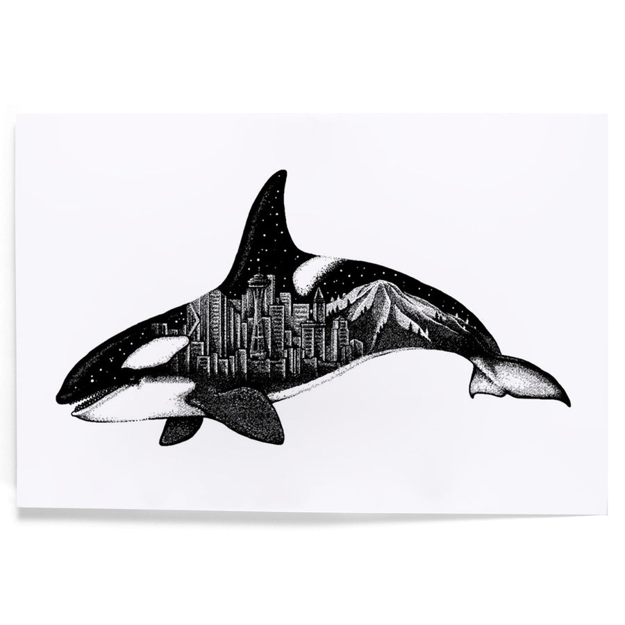 Orca and Seattle Skyline, Double Exposure, Art & Giclee Prints Art Lantern Press 