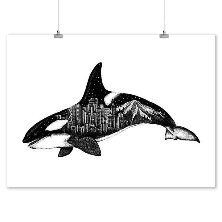 Orca and Seattle Skyline, Double Exposure, Art & Giclee Prints Art Lantern Press 12 x 18 Art Print 