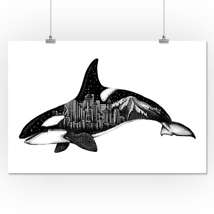 Orca and Seattle Skyline, Double Exposure, Art & Giclee Prints Art Lantern Press 16 x 24 Giclee Print 