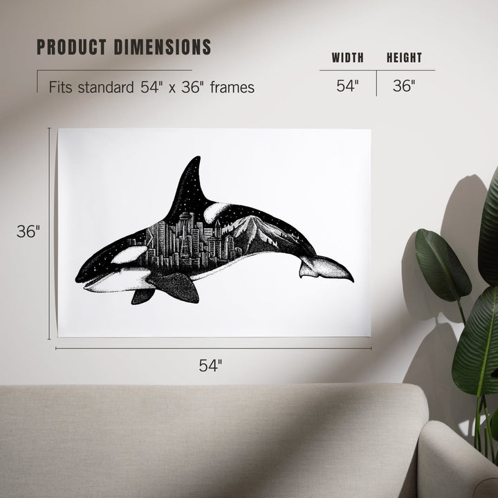 Orca and Seattle Skyline, Double Exposure, Art & Giclee Prints Art Lantern Press 