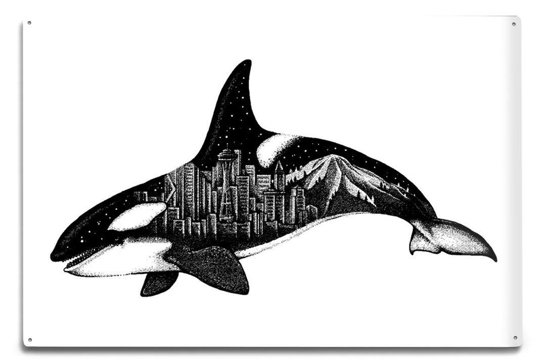 Orca and Seattle Skyline, Double Exposure, Art & Giclee Prints Art Lantern Press 8 x 12 Art Print 