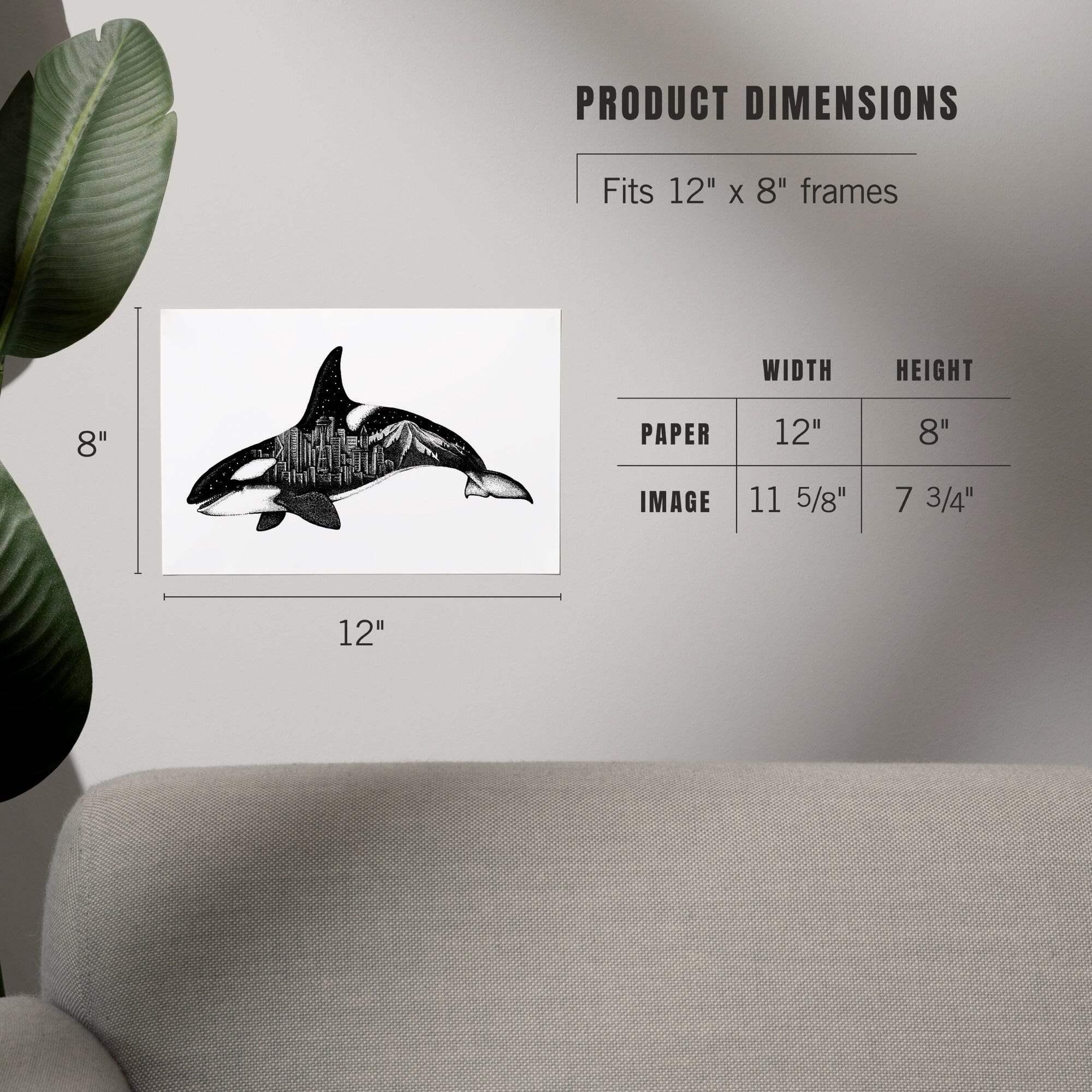Orca and Seattle Skyline, Double Exposure art prints, metal signs