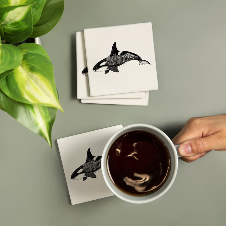 Orca and Seattle Skyline, Double Exposure, Coasters Coasters Lantern Press 