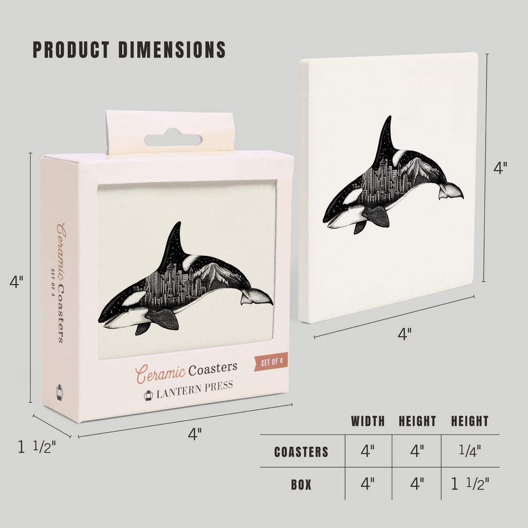 Orca and Seattle Skyline, Double Exposure, Coasters Coasters Lantern Press 