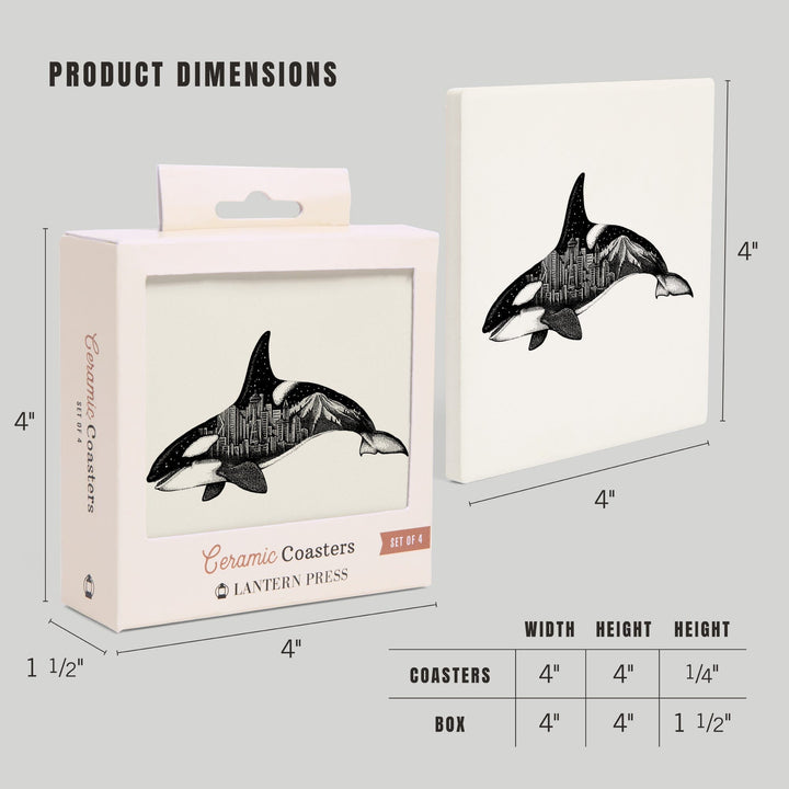 Orca and Seattle Skyline, Double Exposure, Coasters Coasters Lantern Press 