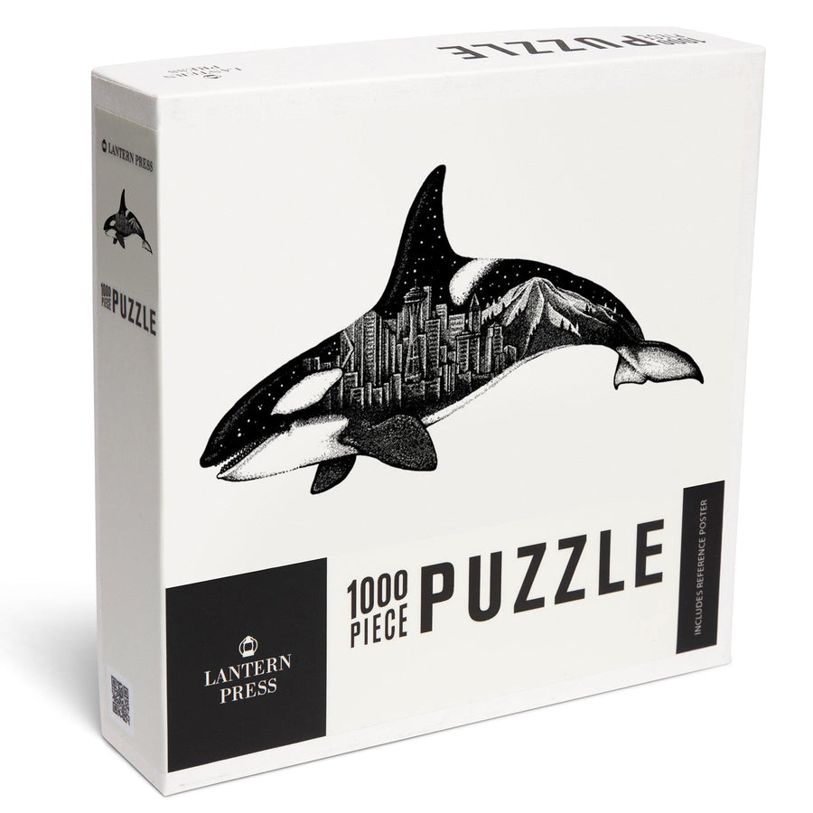 Orca and Seattle Skyline, Double Exposure, Jigsaw Puzzle Puzzle Lantern Press 