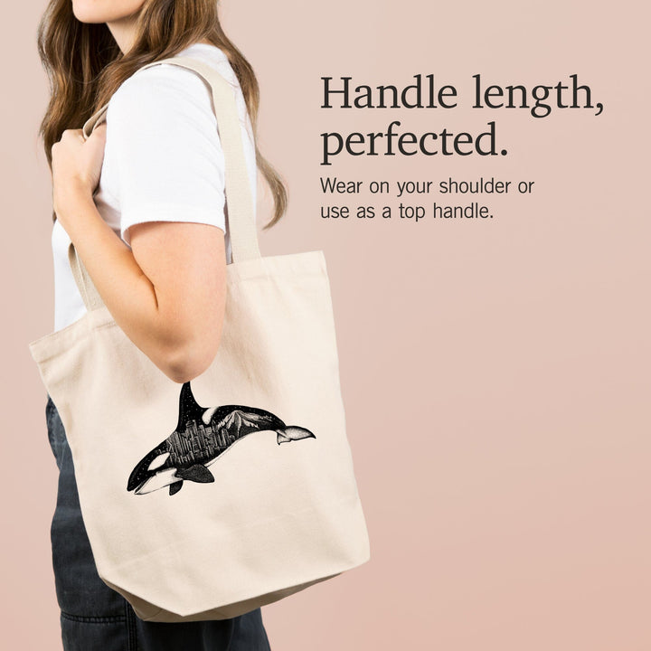 Orca and Seattle Skyline, Double Exposure, Lantern Press Artwork, Tote Bag Totes Lantern Press 