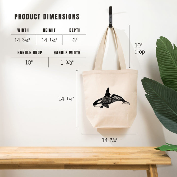 Orca and Seattle Skyline, Double Exposure, Lantern Press Artwork, Tote Bag Totes Lantern Press 