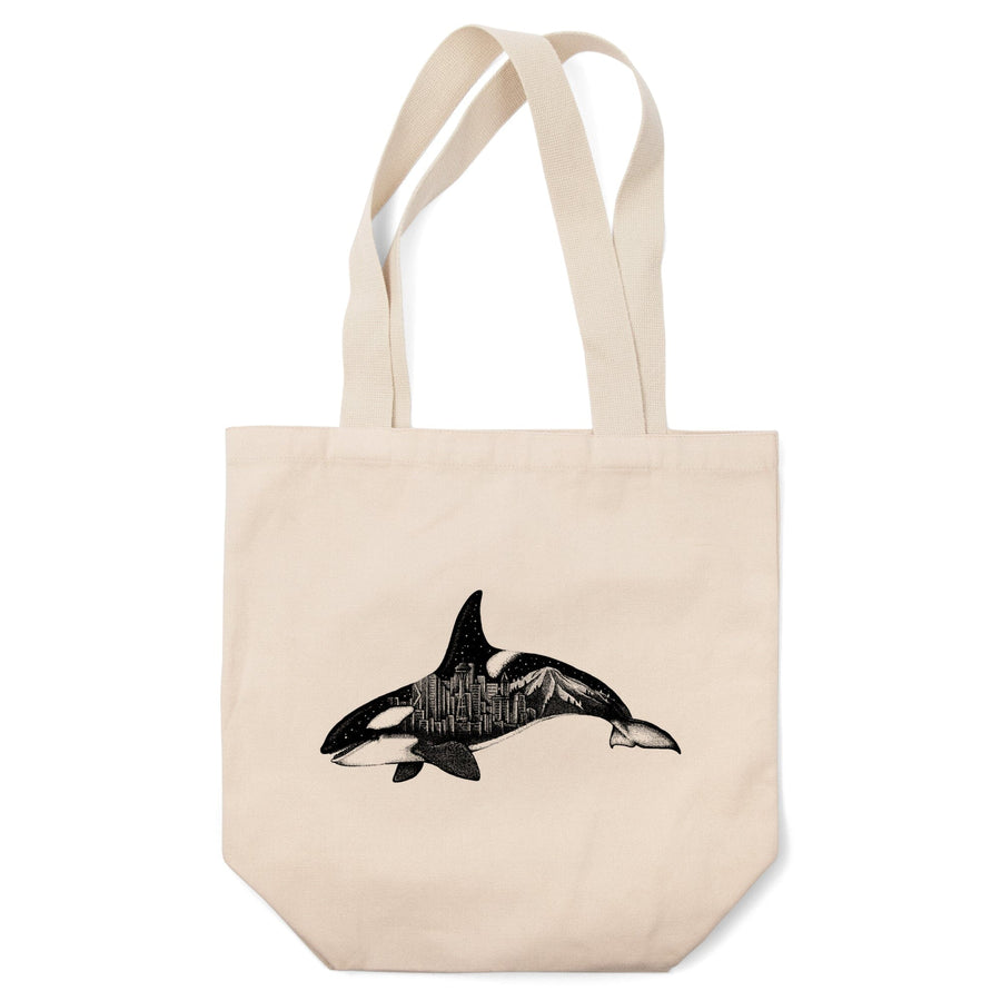 Orca and Seattle Skyline, Double Exposure, Tote Bag Totes Lantern Press 