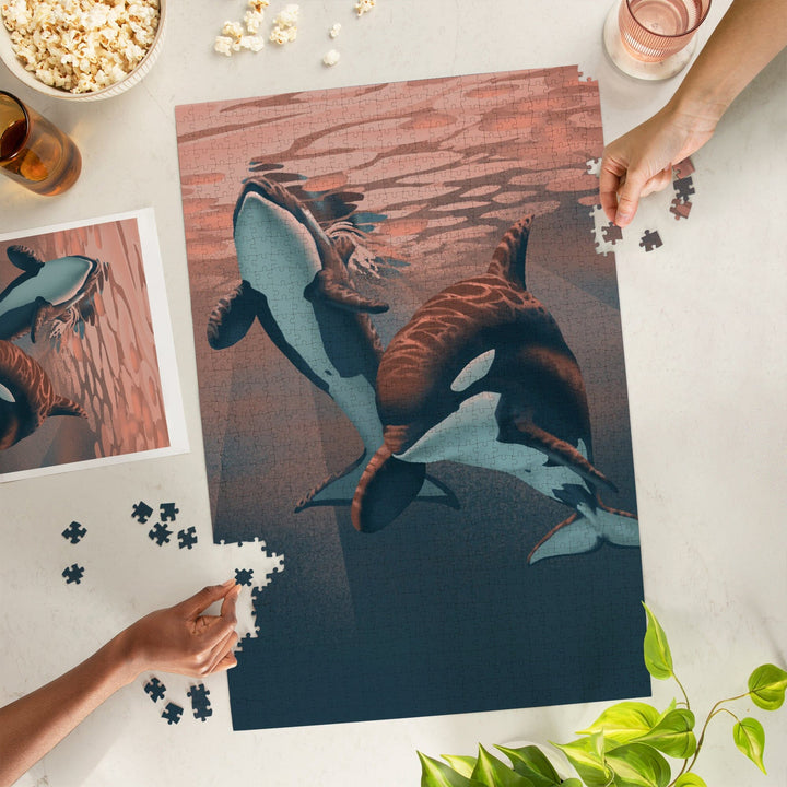 Orca, Lithograph, Jigsaw Puzzle Puzzle Lantern Press 