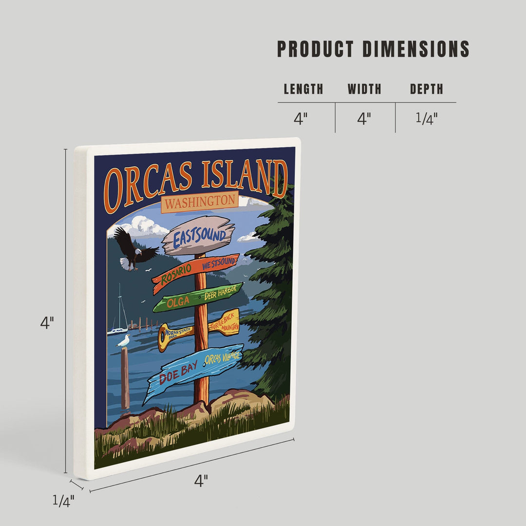 Orcas Island, WA, Destination Sign, Coasters Coasters Lantern Press 
