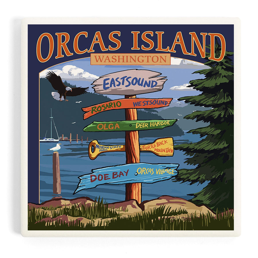 Orcas Island, WA, Destination Sign, Coasters Coasters Lantern Press 