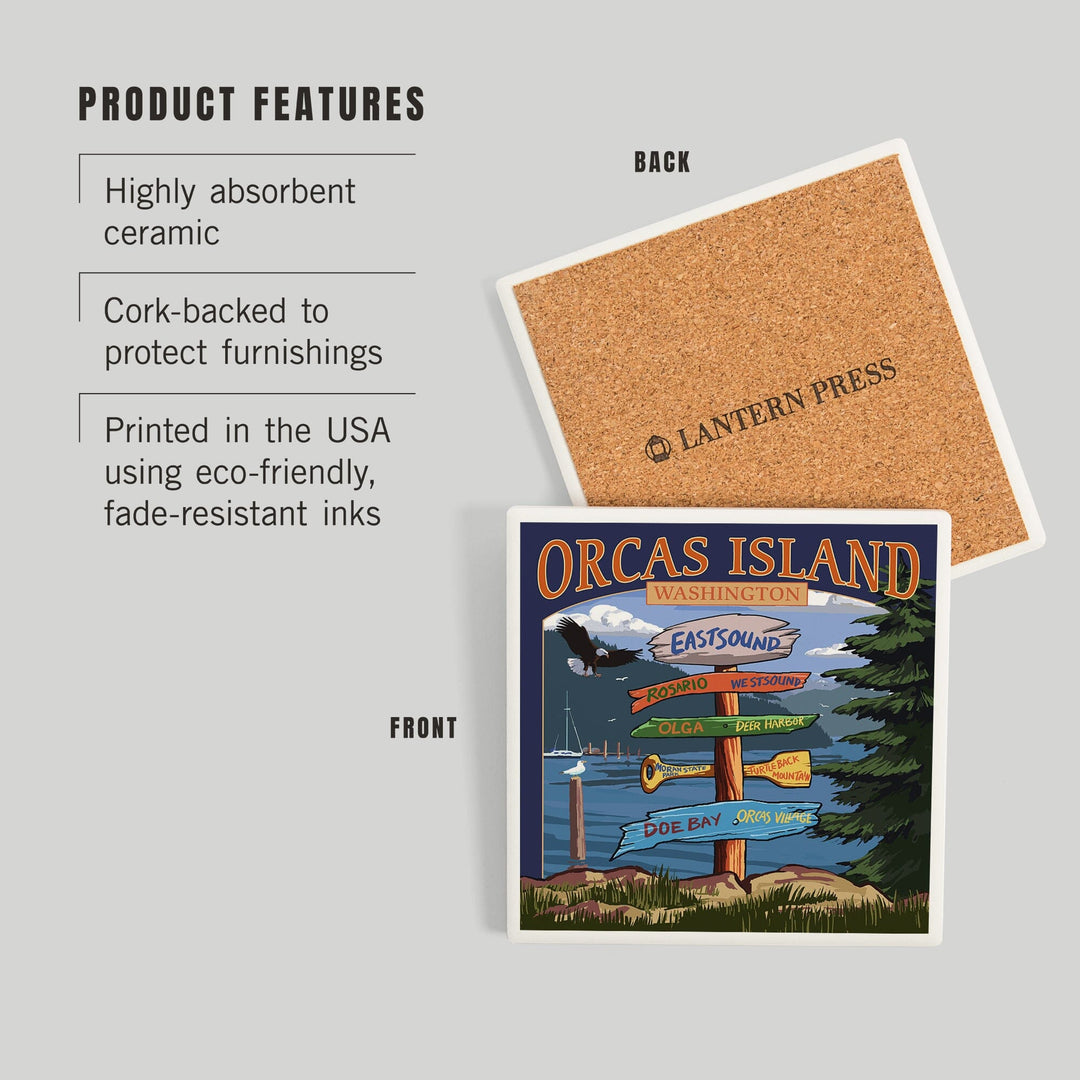 Orcas Island, WA, Destination Sign, Coasters Coasters Lantern Press 