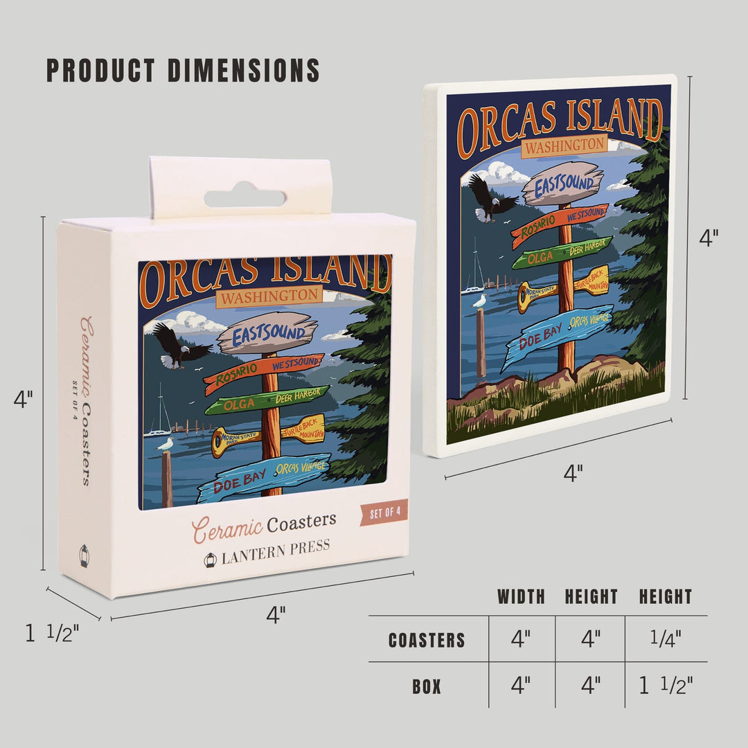 Orcas Island, WA, Destination Sign, Lantern Press Poster, Coaster Set Coasters Lantern Press 