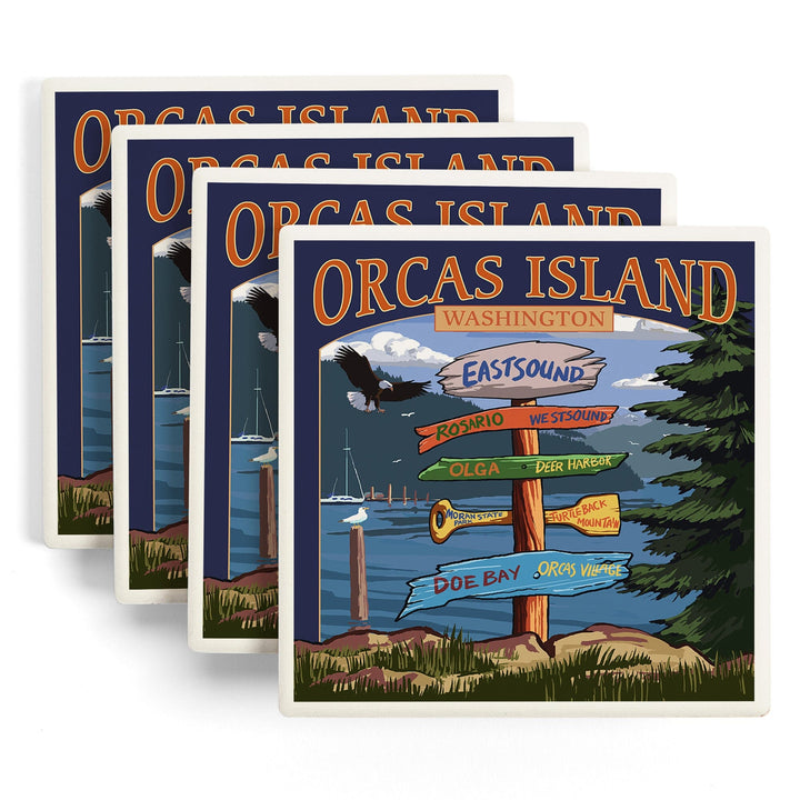 Orcas Island, WA, Destination Sign, Lantern Press Poster, Coaster Set Coasters Lantern Press 