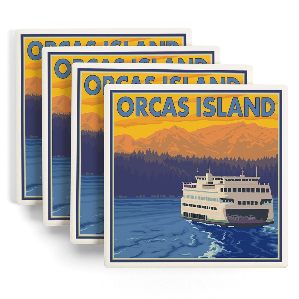 Orcas Island, Washington, Ferry and Mountains, Coasters Coasters Lantern Press 
